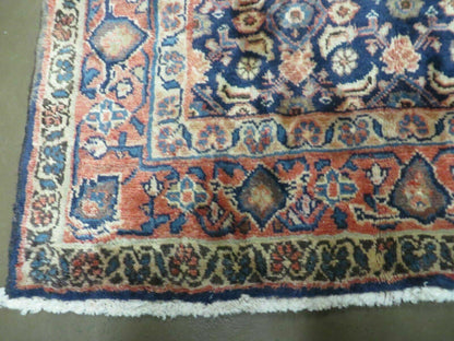 3'7" X 10' Antique Handmade India Floral Oriental Wool Runner Rug Organic Blue