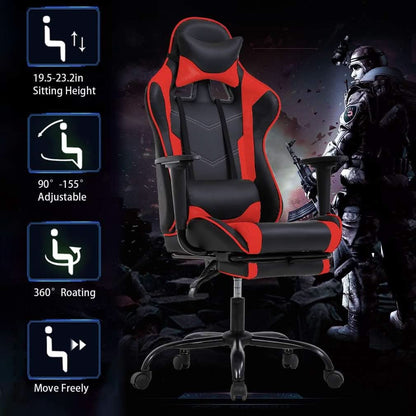 Ergonomic Gaming Chair With Footrest And Lumbar Support Red