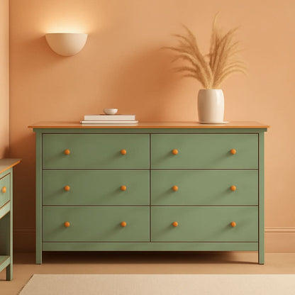 Shea Six Drawer Dresser Light Sage And Honey For Nursery