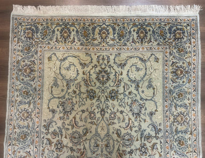Persian Kashan Rug, Unique Colors, 225 KPSI, Light Green and Light Blue