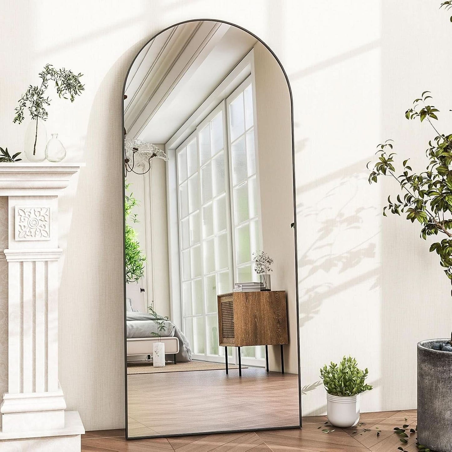56 Inch Arch Full Length Mirror Black Frame Floor Standing
