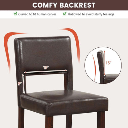 Counter Height Bar Stools Set Of Two, Twenty Four Point Five Inch, Brown Upholstered PVC Leather