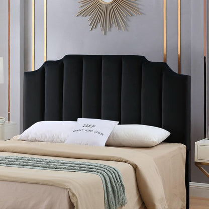 Elegant Black Velvet Tufted Queen Headboard with Curved Design