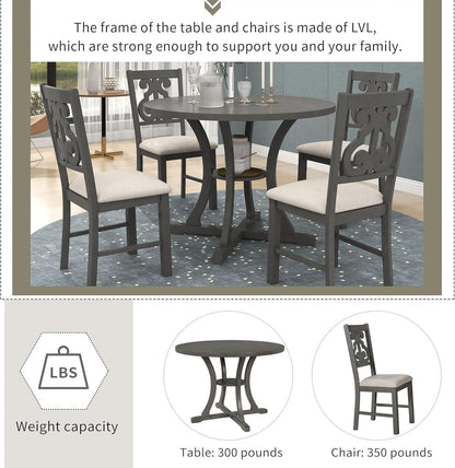 Gray Round Shaped Retro Antiqued Dining Table Curved Legs