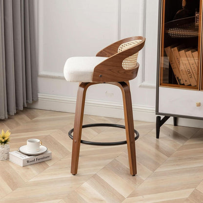 Mid-Century Modern Swivel Rattan Bar Stools Set