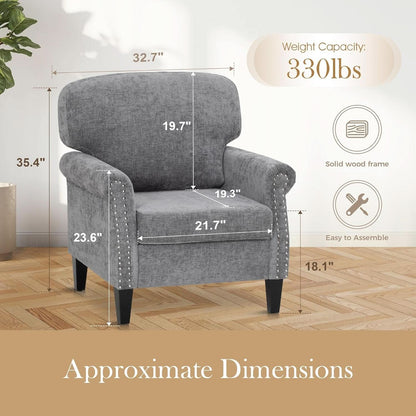 3 Piece Living Room Furniture Set Grey Linen Fabric Loveseat And Two Accent Chairs