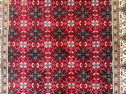 Turkish Sivas Rug 4x6, Red and Cream, Allover Design, Handmade Vintage