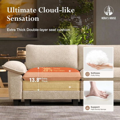 124 Inch Chenille Beige Modular Sectional Sofa With Throw Pillows
