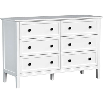 Modern White 6-Drawer Dresser With Metal Handles Bedroom