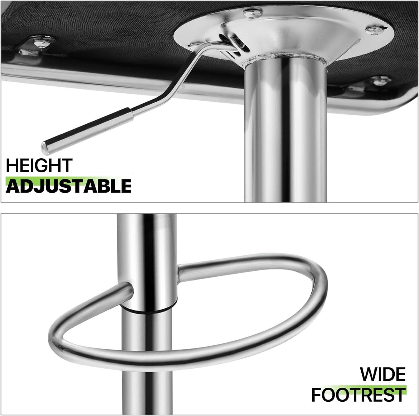 Height Adjustable Grey PU Leather Bar Stools Set Of 2