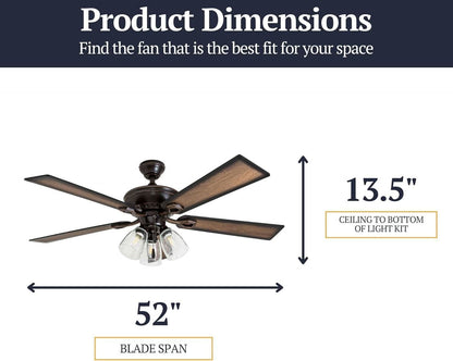 52 Inch Farmhouse LED Ceiling Fan Oil Rubbed Bronze