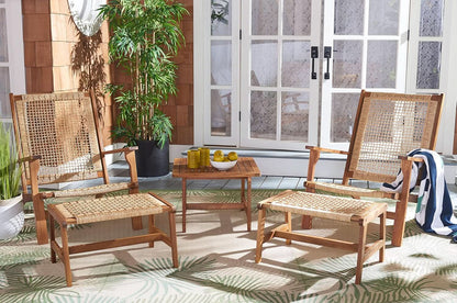 Outdoor Acacia Wood Woven Rattan 5 Piece Patio Set