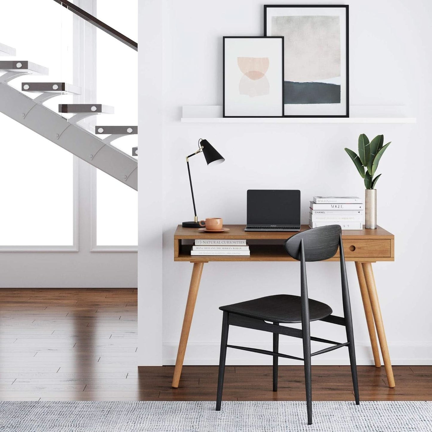 Parker Walnut Home Office Desk With Storage Cubby And Drawer