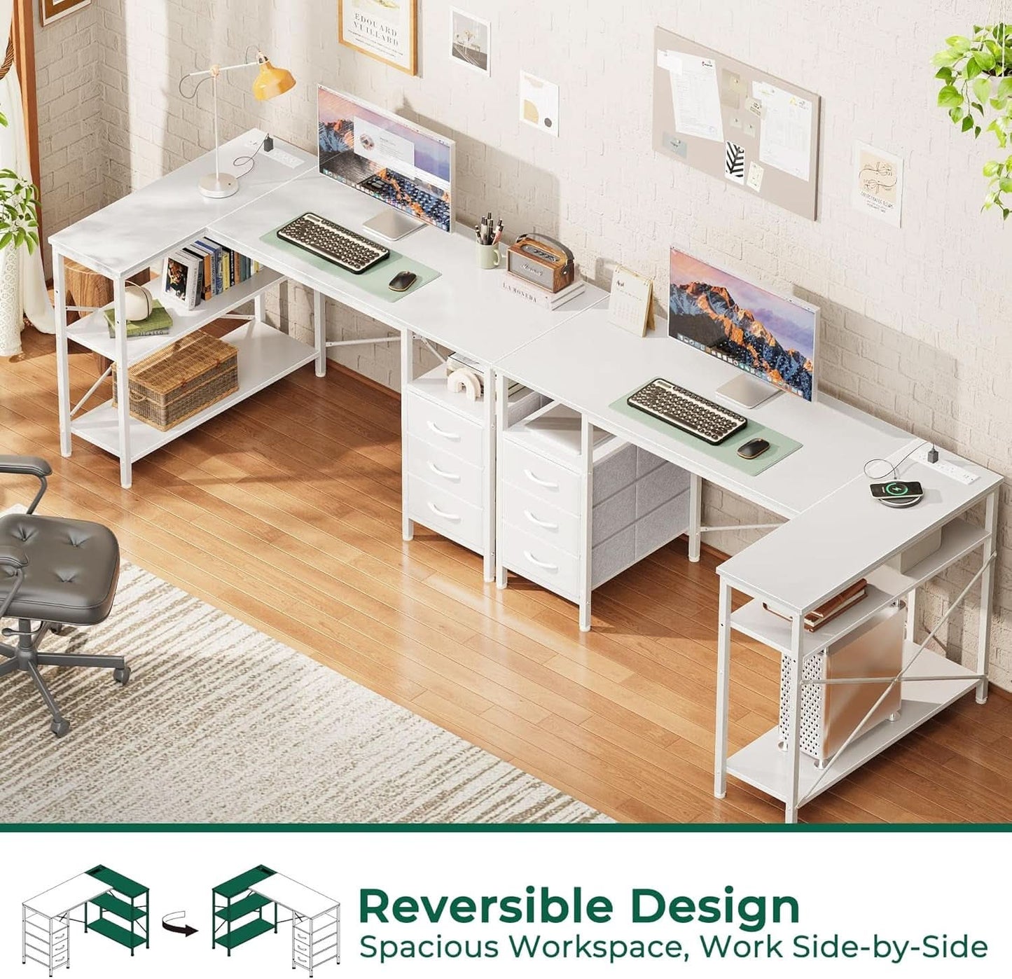 47 Inch L Shaped Desk With Power Outlets For Home Office