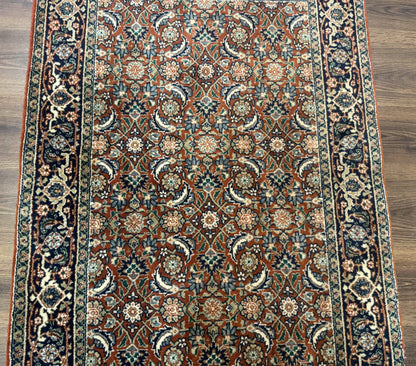Indo Persian Bijar Rug 3x5, Red and Navy Blue, Allover Pattern, Fine Hand Knotted Wool Carpet