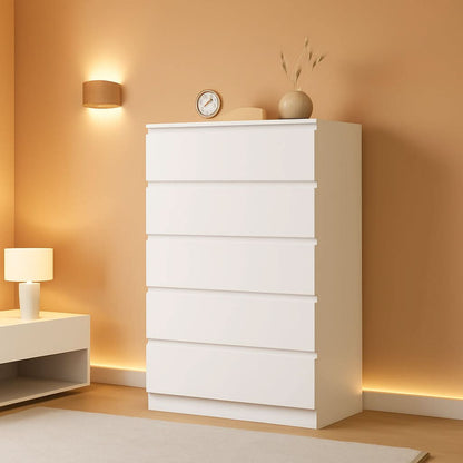 White Contemporary Solid Wood Dresser Five Drawers