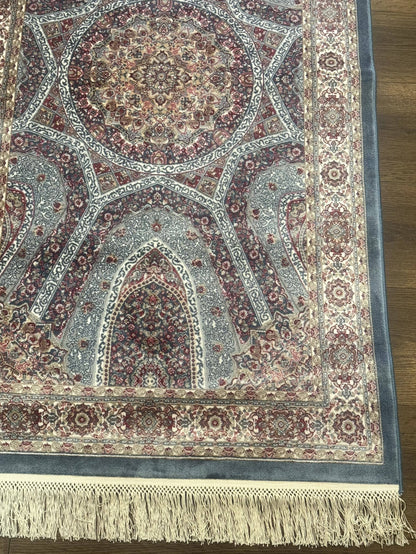 Turkish Silk Runner Rug 2.6 x 10, Light Blue Carpet, Bamboo Silk, New