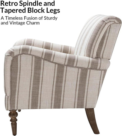 Tan Stripe Accent Chair With Wooden Legs For Living Room