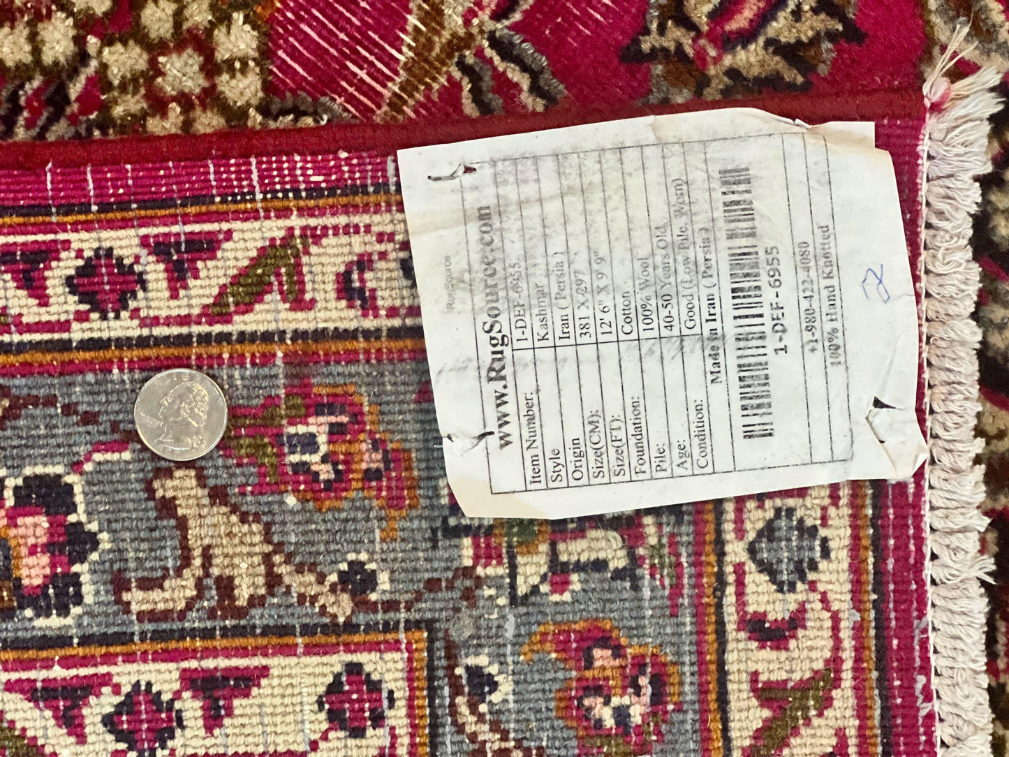 Persian Rug 10x13, Wool Hand Knotted Antique Kashmar Carpet, Raspberry Red & Navy Blue, Floral Medallion, Traditional Oriental Rug 10 x 13