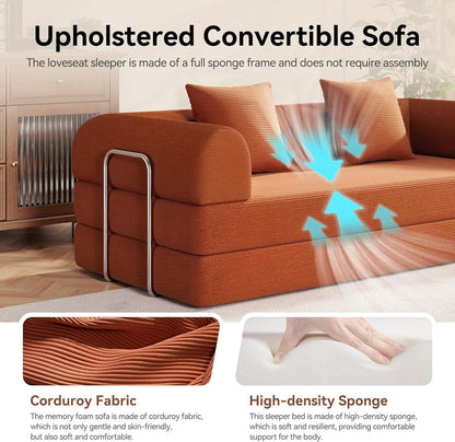 79 Inch Convertible Sofa Bed Orange CorduroyPillows