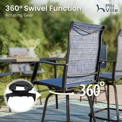Outdoor Swivel Bar Stools Blue Textilene Table And Chairs