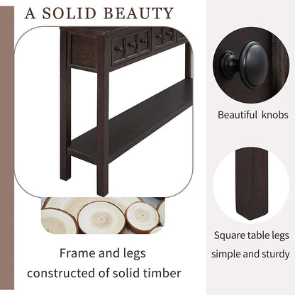 Rustic 60 Inch Console Table With Drawers And Shelf