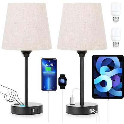 Set of 2 Mini Bedside Lamps With USB C And AC Outlets