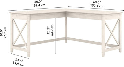 L-Shaped Desk 60W Linen White Oak Modern Farmhouse