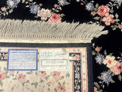 8.8 x 12 Karastan Garden of Eden Rug, Ebony Trellis #509/1270, Black, Floral, Wool Pile, Vintage, Discontinued