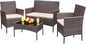 4 Piece Wicker Patio Set With Glass Table Beige Cushions