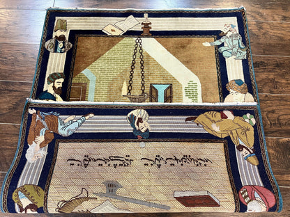 Persian Tabriz Pictorial Rug 3x5, Wall Hanging Carpet, Very Fine 60 Raj 475 KPSI, Hand Knotted Vintage Semi Antique, Wool, Persian Poetry