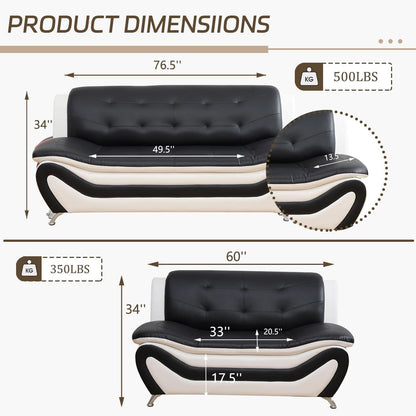 Faux Leather Sofa And Loveseat Set 2 Piece White And Black
