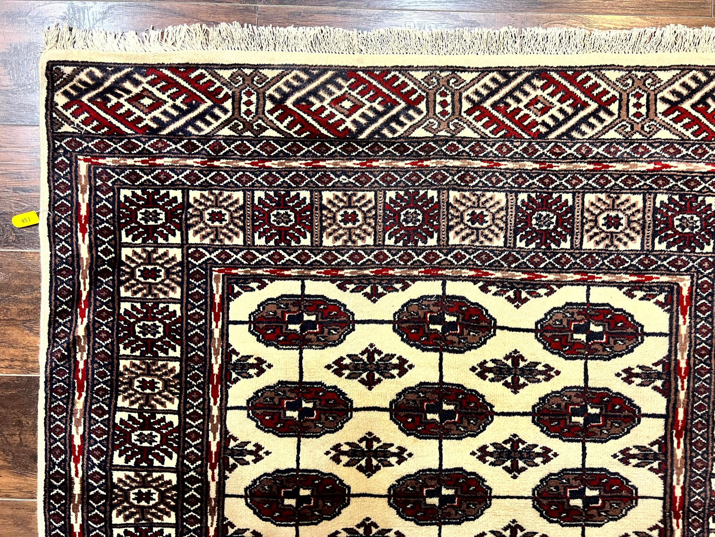 Pakistani Bokhara Rug 4x6, Turkoman Carpet, Vintage Handmade Wool Rug, Ivory
