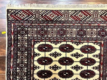 Pakistani Bokhara Rug 4x6, Turkoman Carpet, Vintage Handmade Wool Rug, Ivory