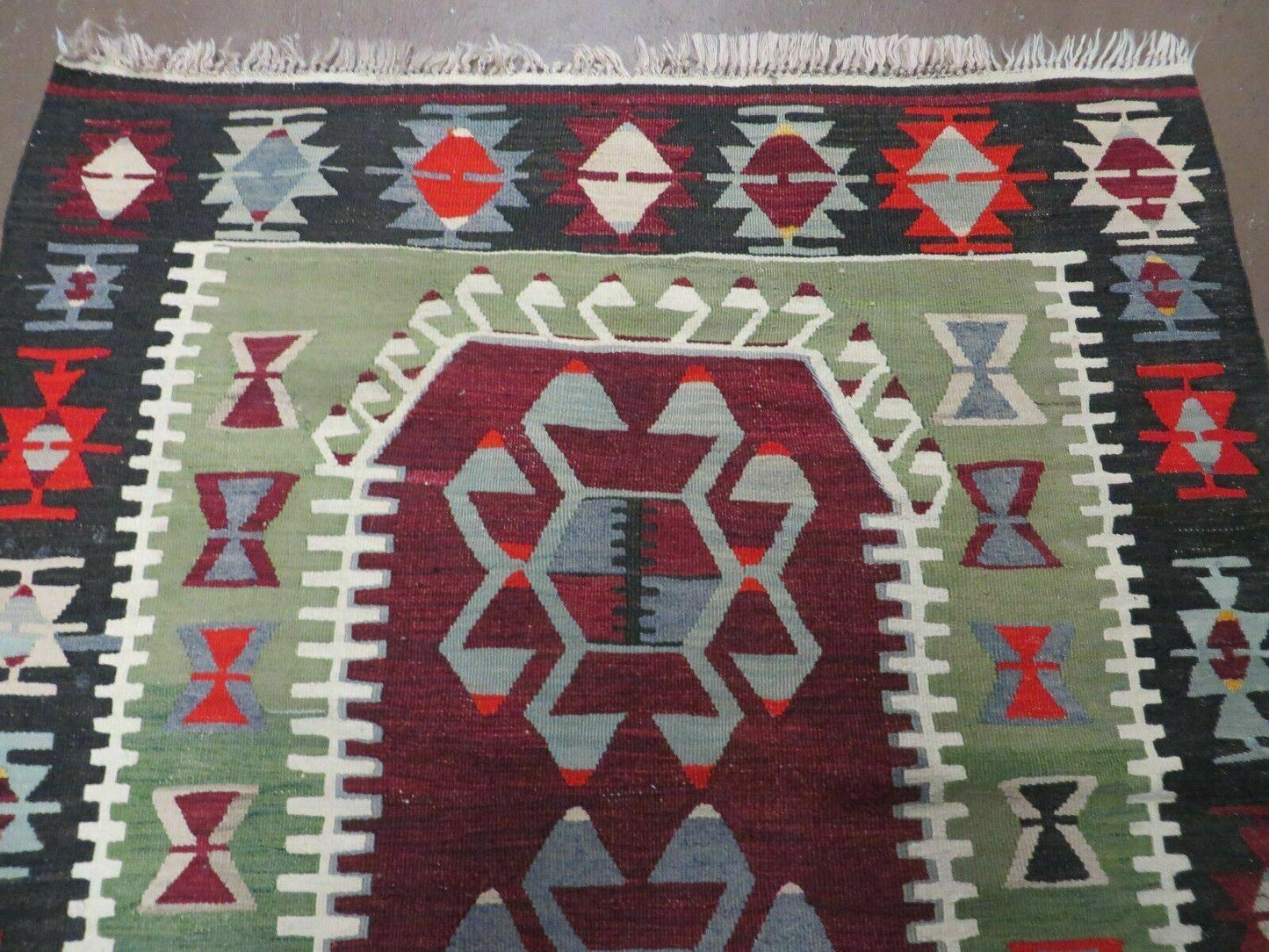 3' 8" X 5' Vintage Turkish Kilim Handmade Flat Weave Wool Rug Veg Dyes
