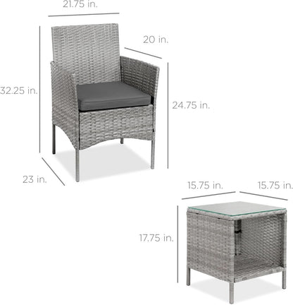 3 Piece Outdoor Wicker Bistro Set With Side Table