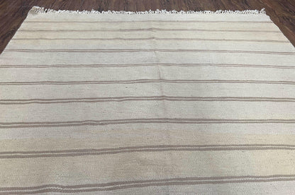 New Turkish Kilim Rug 5x8 Flatweave Carpet, Bohemian Rug, Contemporary Rug, Hand Woven, Wool Area Rug, Gray and Taupe, Striped Pattern