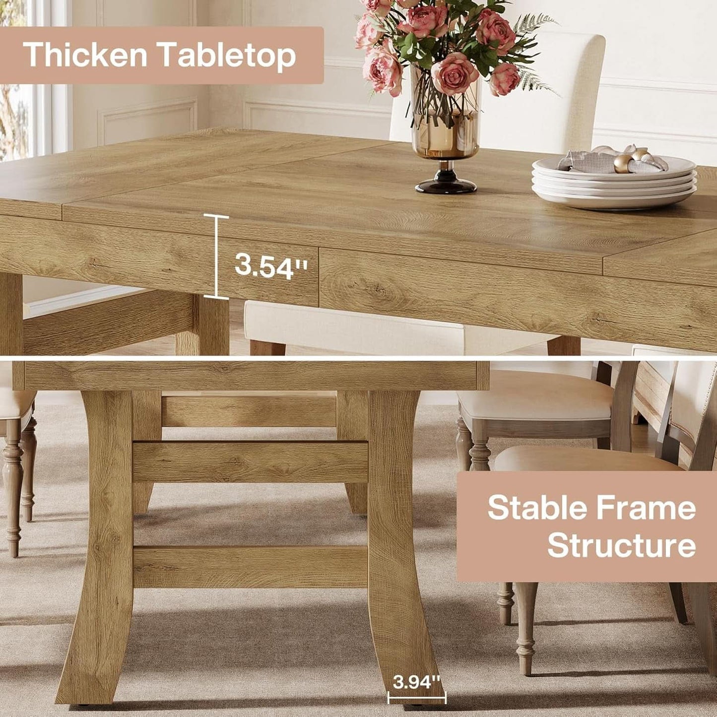 63 Inch Farmhouse Rectangular Wood Dining Table Kitchen