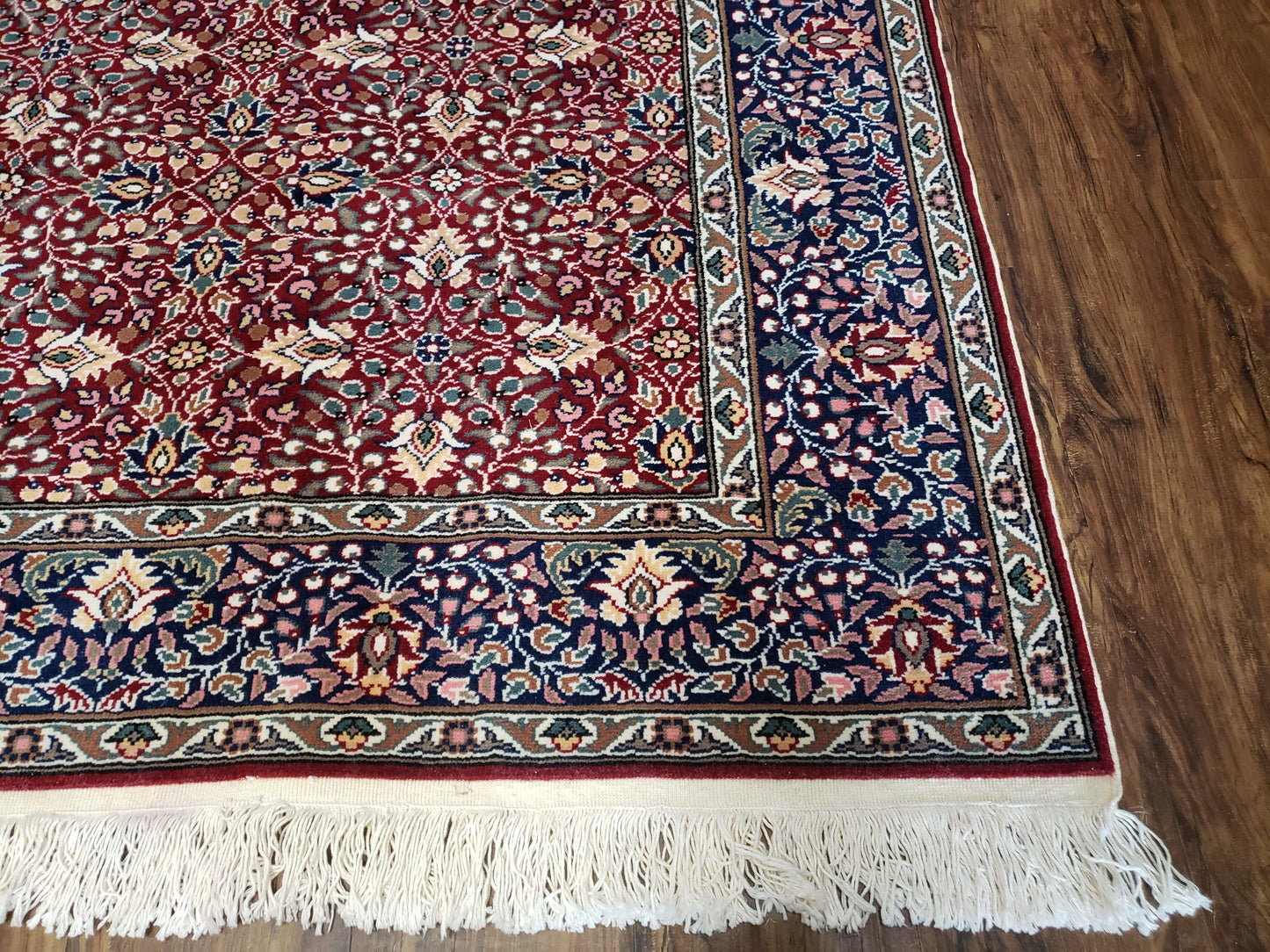 Vintage Turkish Sivas Area Rug 6.5 x 9.5, Wool Hand-Knotted Red & Midnight Blue Allover Floral Pattern Oriental Carpet, 6x9 Traditional Rug