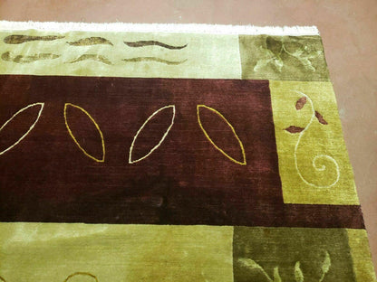 6' X 9' Modern Handmade Tibetan Nepal Wool & Silk Rug Decorative Abstract Gold