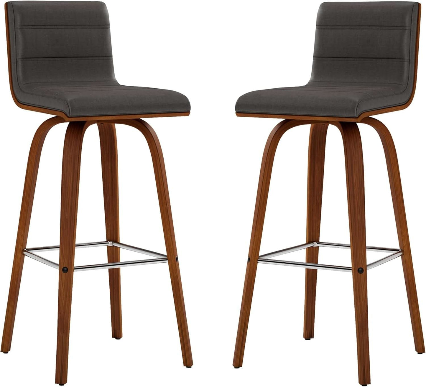 Mid-Century Modern Barstool Grey Faux Leather Wood Finish