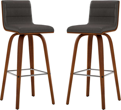 Mid-Century Modern Barstool Grey Faux Leather Wood Finish