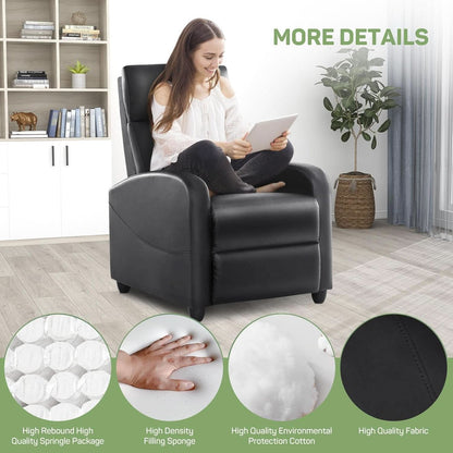 Compact Adjustable Massage Recliner Chair With Lumbar Support In PU Leather