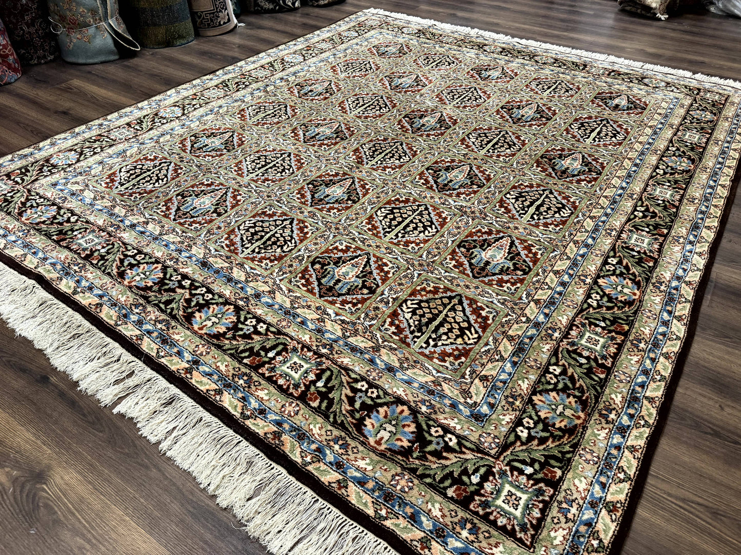 Sino Persian Rug 8x10, Panel Design, Brown, Multicolor, Wool, Cedar Trees