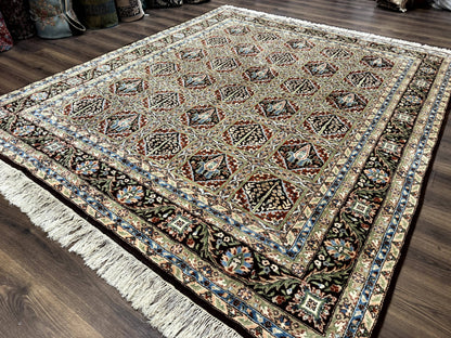 Sino Persian Rug 8x10, Panel Design, Brown, Multicolor, Wool, Cedar Trees