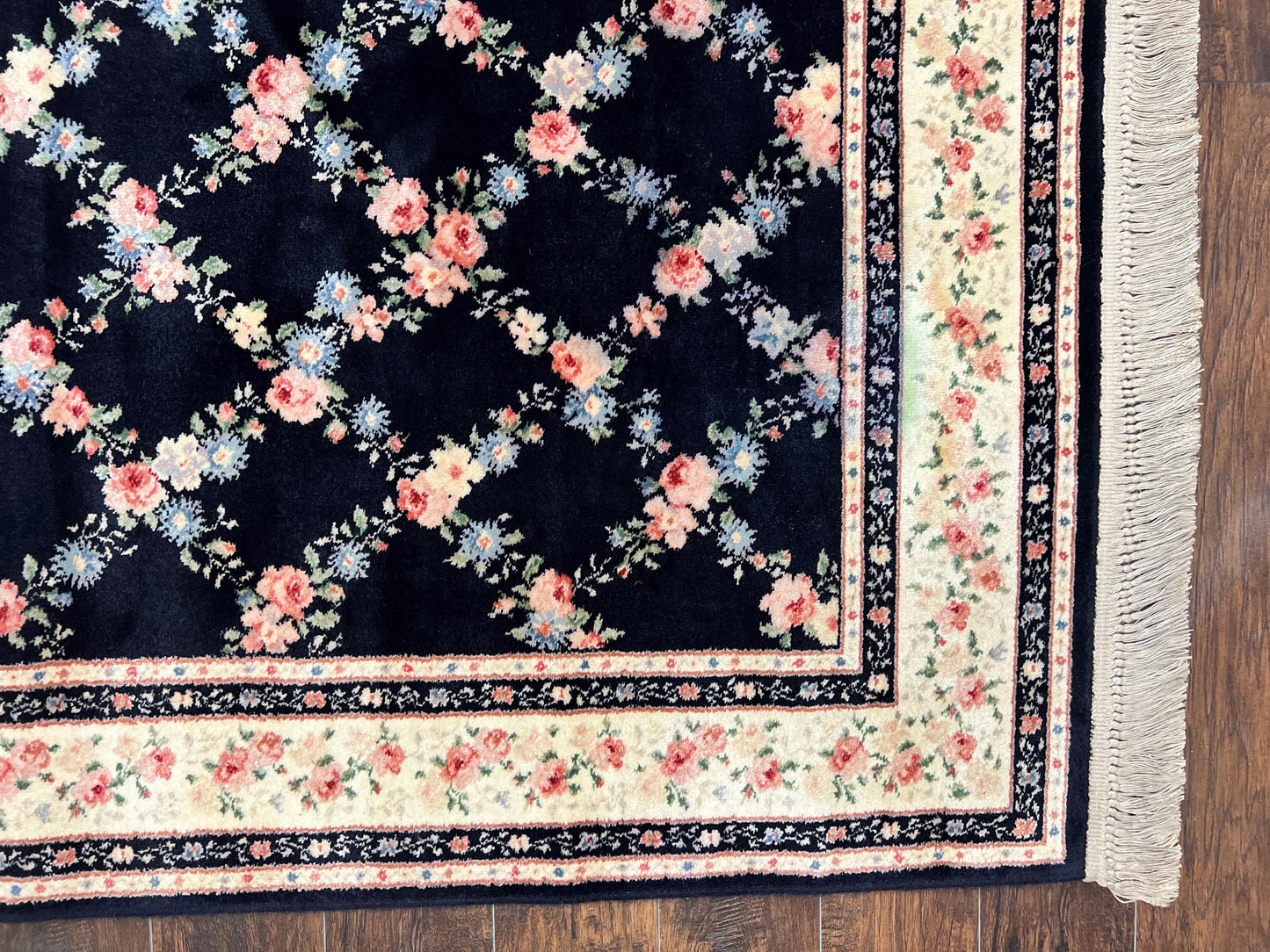 Karastan Rug 8' 8" x 12" Garden of Eden Collection Ebony Trellis #509/1270, Wool Pile Discontinued Vintage Karastan Carpet, Room Sized Rug
