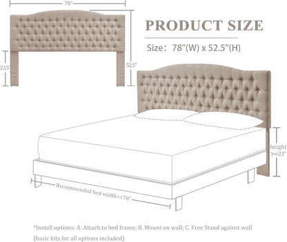 Luxury Linen Upholstered King Headboard with Easy Assembly