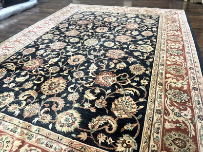 Vintage Oriental Rug 8x11, Floral Persian Design Carpet, Turkish Power Loomed Rug, Navy Blue Red Cream