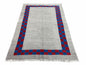 Gray Turkish Kilim Carpet 5' 7" x 7' 7", Medium Kilim Rug, Hand-Knotted, Blue & Red Border, Minimalistic Design, Geometric, Wool, New
