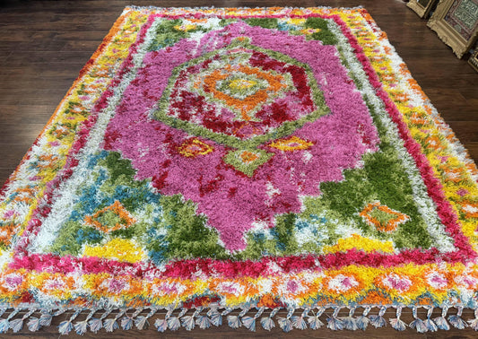 Colorful Shag Rug 8x10, Fuchsia and Multicolor